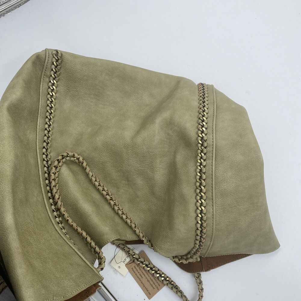 NWT Olive Green Tote Bag from FRANCESCAS Chocolate Brown Lining Double Handled - Picture 8 of 9